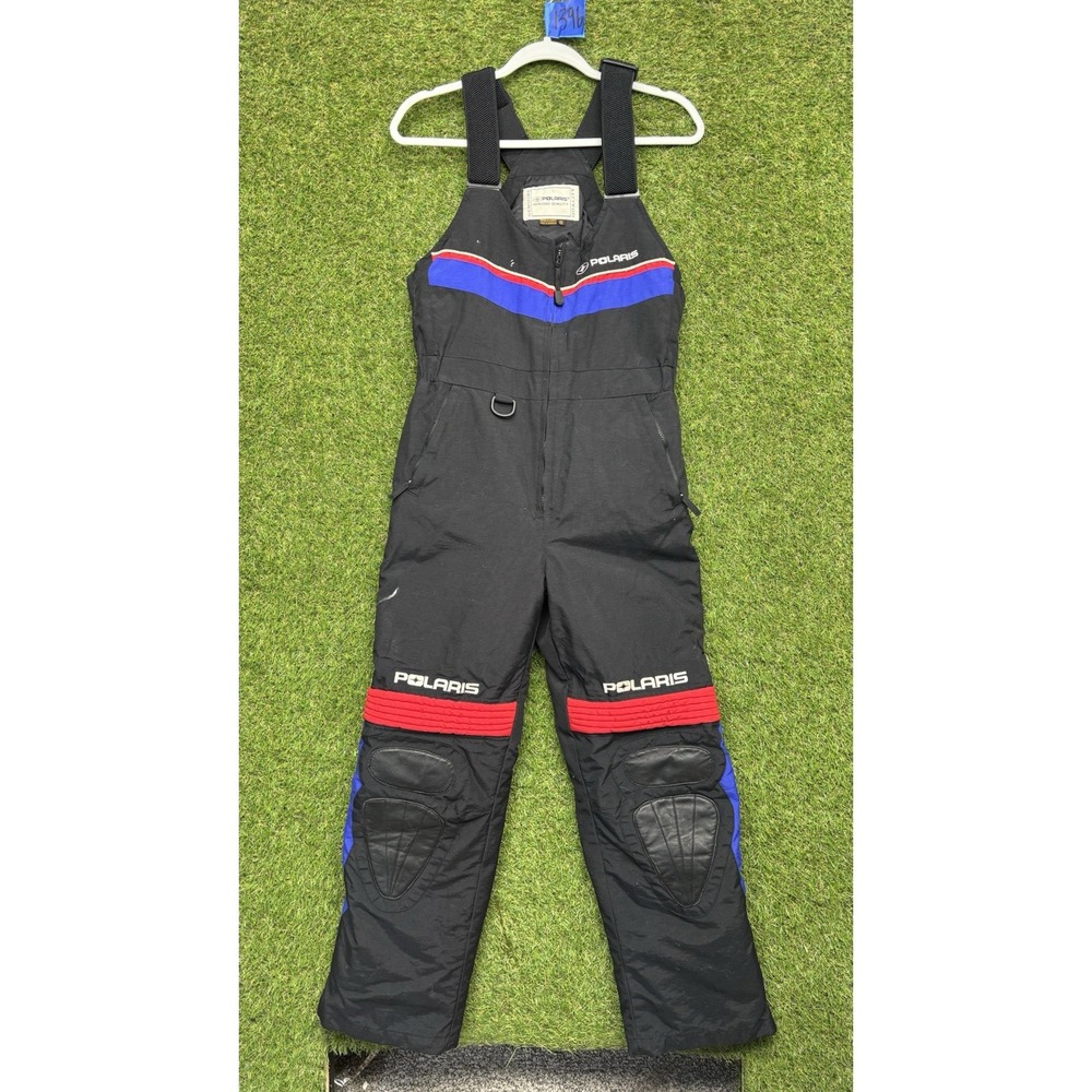 Vintage Polaris Snowmobile Bibs Mens Small Black Padded Outdoor Snow Bibs